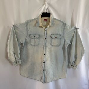 Vintage Wrangler Light Blue Denim Shirt Button-down Distressed Worn-in Large